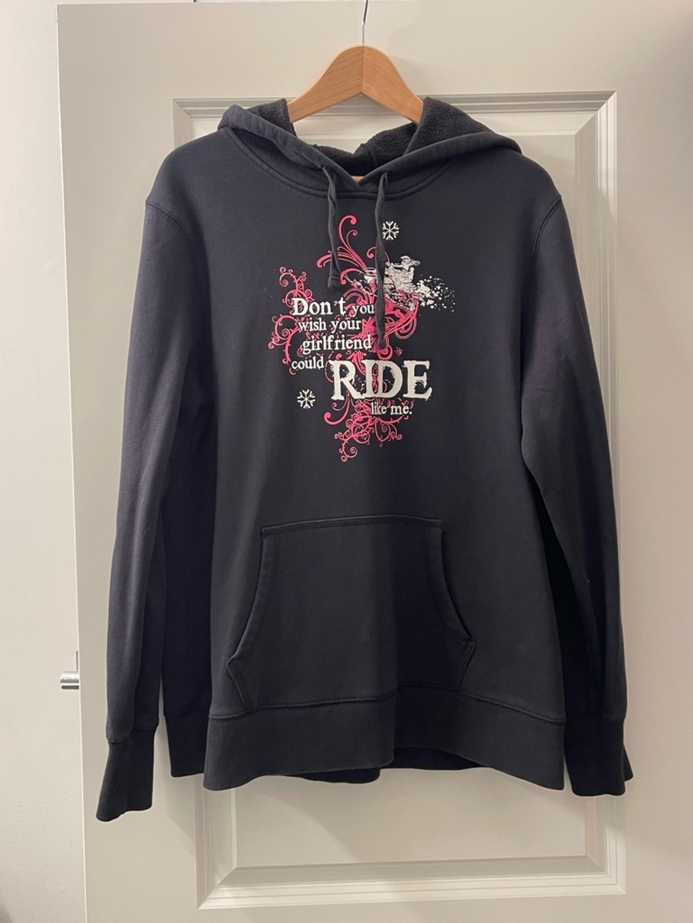 Sport-Tek Snowmobile Woman’s funny Black Hoodie with pink design